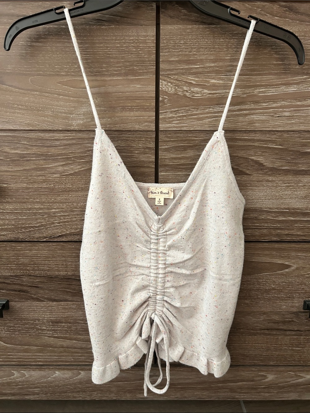 Hem & Thread Cream Speckled Ruched Drawstring Cami Tank